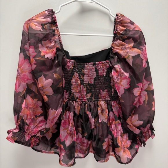 Thirty Thirty LA RESIDENTS Floral Babydoll Puff Sleeve Cropped Blouse Size XL - Picture 5 of 5